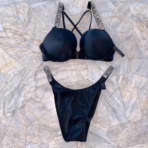 36B + Large Set SHINE STRAP BOMBSHELL ADD 2 CUPS SWIM TOP LOGO CRYSTALS Swim